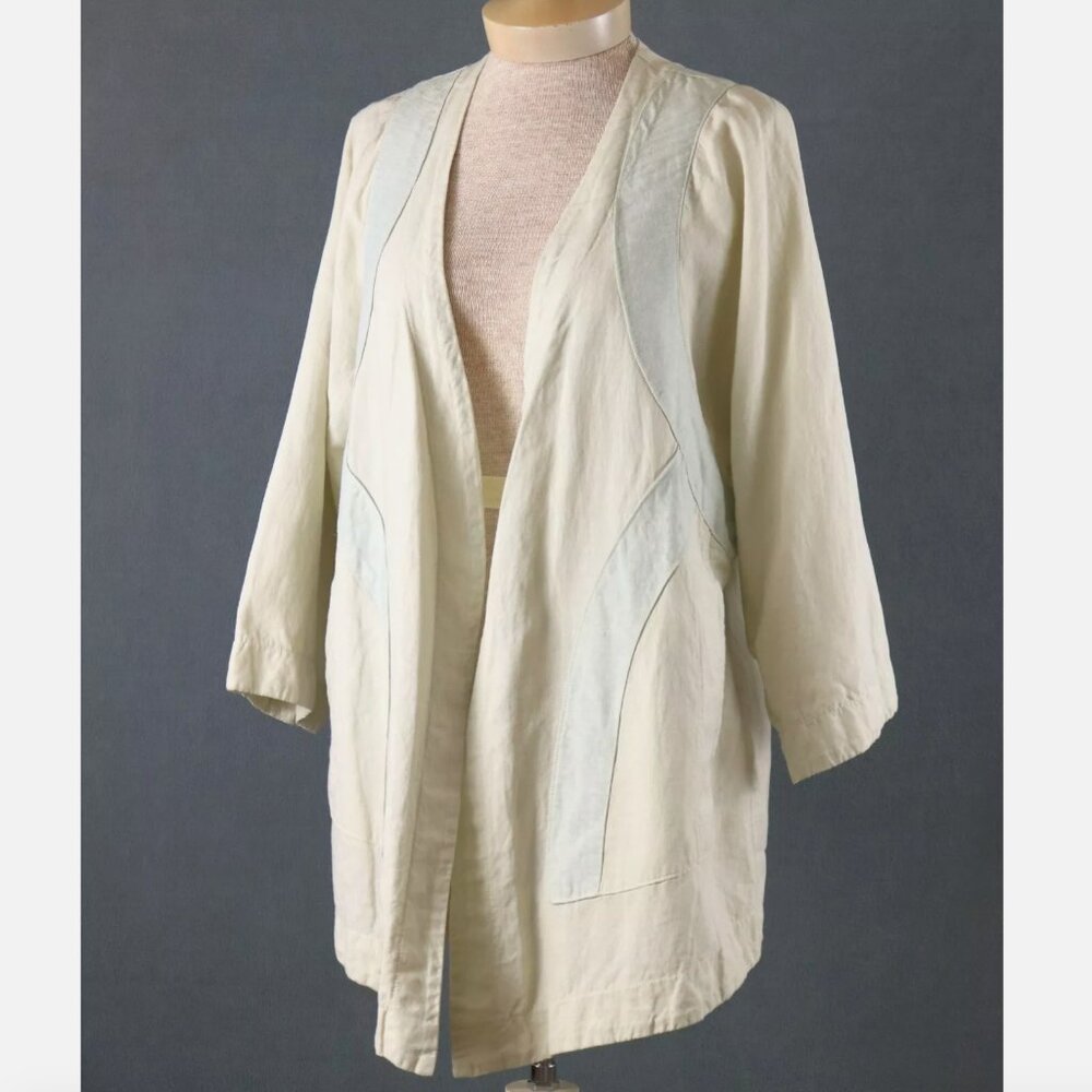 Prairie Underground S Ivory Open Quilted Cotton Hemp Lagenlook Cardigan Smock